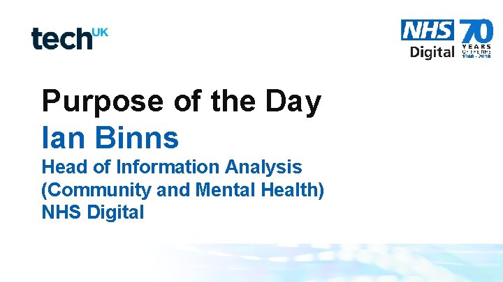 Purpose of the Day Ian Binns Head of Information Analysis (Community and Mental Health)