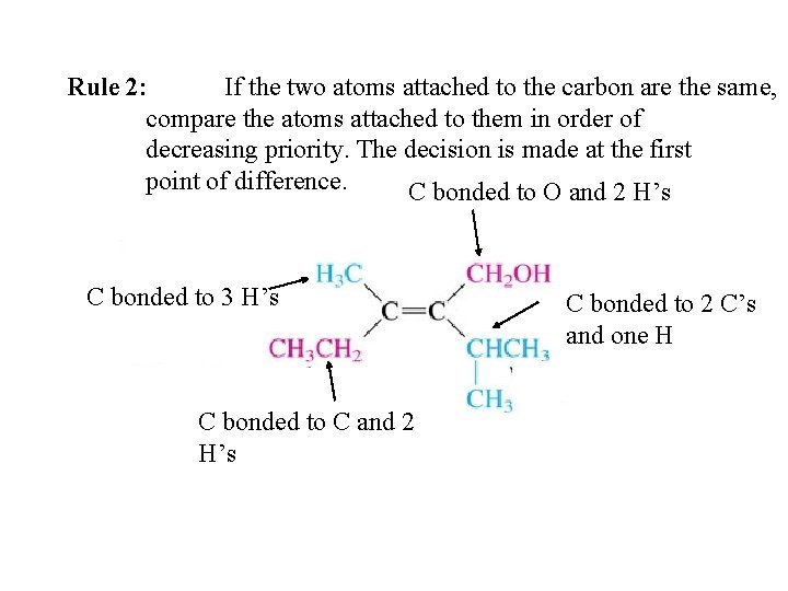 Rule 2: If the two atoms attached to the carbon are the same, compare