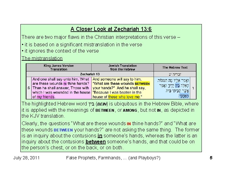 A Closer Look at Zechariah 13: 6 There are two major flaws in the A Closer Look at Zechariah 13: 6 There are two major flaws in the