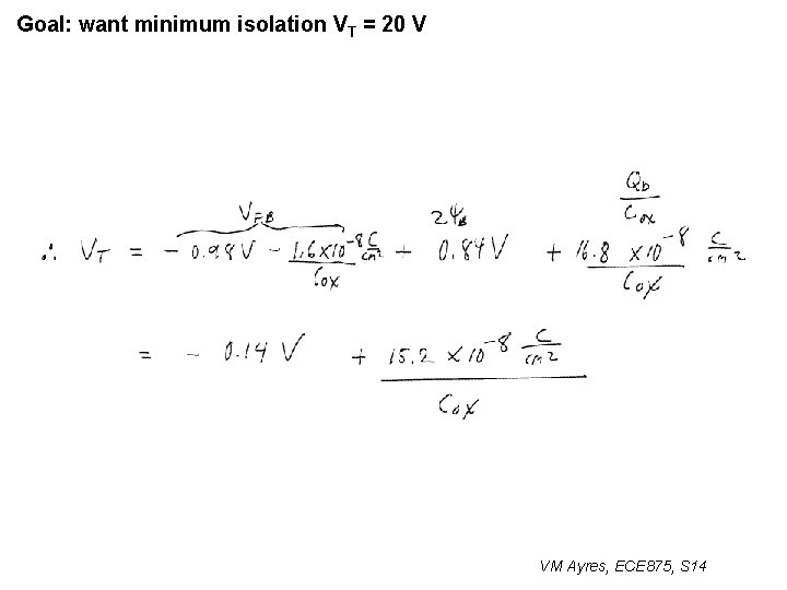 Goal: want minimum isolation VT = 20 V VM Ayres, ECE 875, S 14