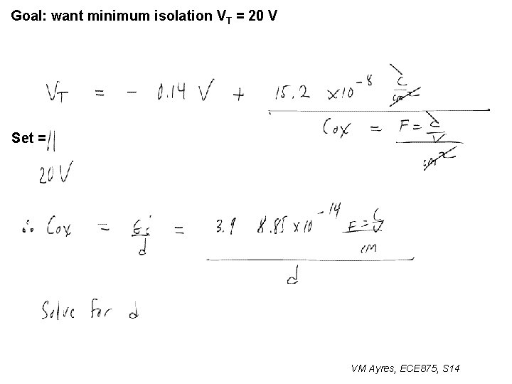 Goal: want minimum isolation VT = 20 V Set = VM Ayres, ECE 875,