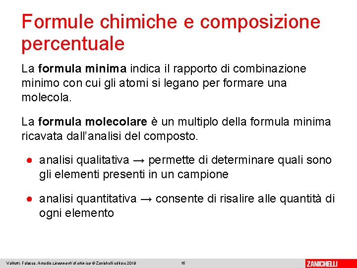 Formule chimiche e composizione percentuale La formula minima indica il rapporto di combinazione minimo