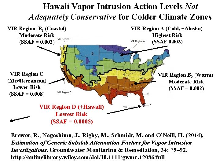 Hawaii Vapor Intrusion Action Levels Not Adequately Conservative for Colder Climate Zones VIR Region