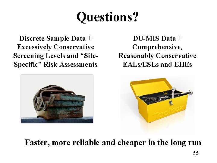 Questions? Discrete Sample Data + Excessively Conservative Screening Levels and “Site. Specific” Risk Assessments