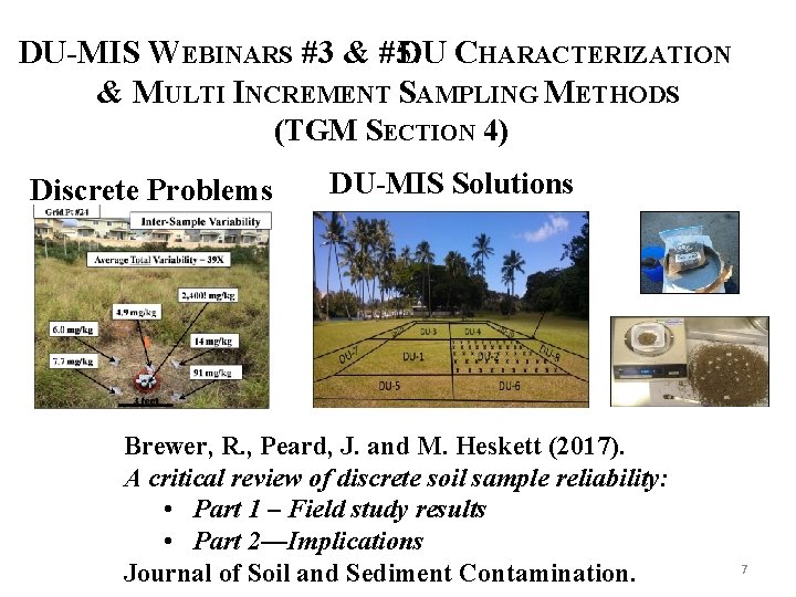 DU-MIS WEBINARS #3 & #5: DU CHARACTERIZATION & MULTI INCREMENT SAMPLING METHODS (TGM SECTION