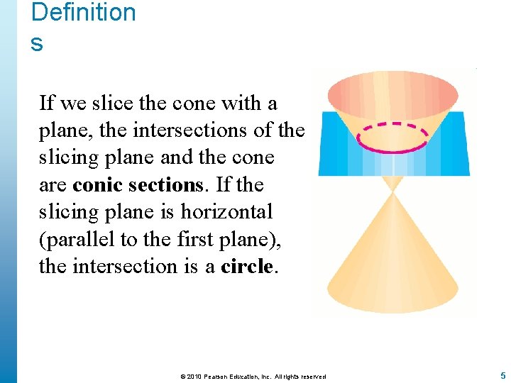 Definition s If we slice the cone with a plane, the intersections of the