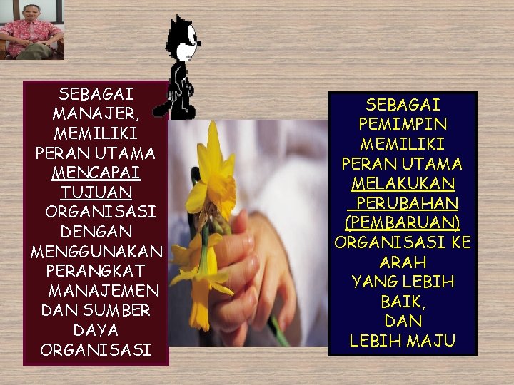 SEBAGAI MANAJER, MEMILIKI PERAN UTAMA MENCAPAI TUJUAN ORGANISASI DENGAN MENGGUNAKAN PERANGKAT MANAJEMEN DAN SUMBER