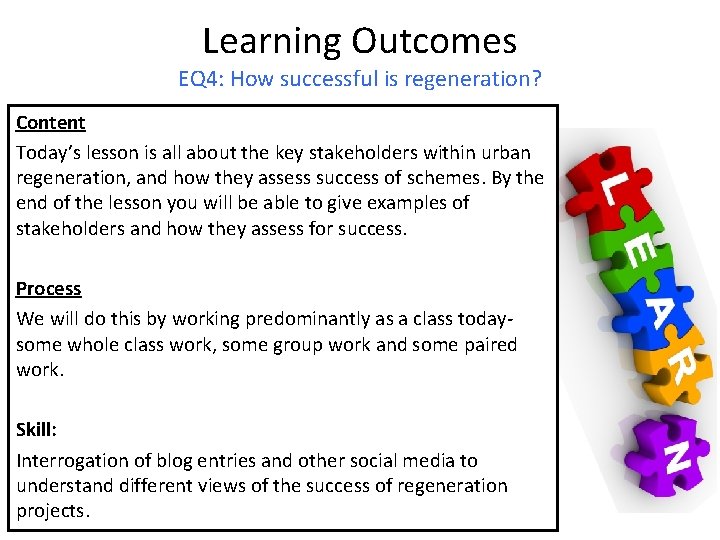 Learning Outcomes EQ 4: How successful is regeneration? Content Today’s lesson is all about