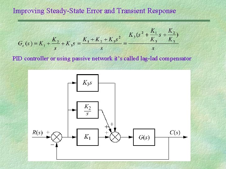 Improving Steady-State Error and Transient Response PID controller or using passive network it’s called