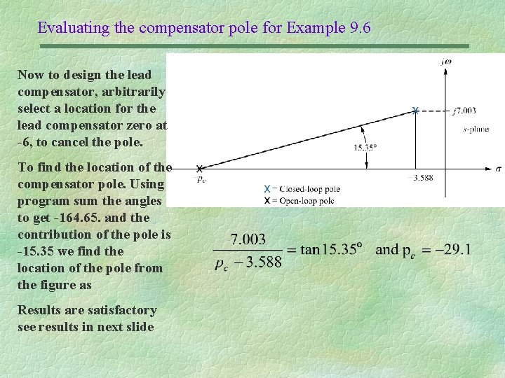 Evaluating the compensator pole for Example 9. 6 Now to design the lead compensator,