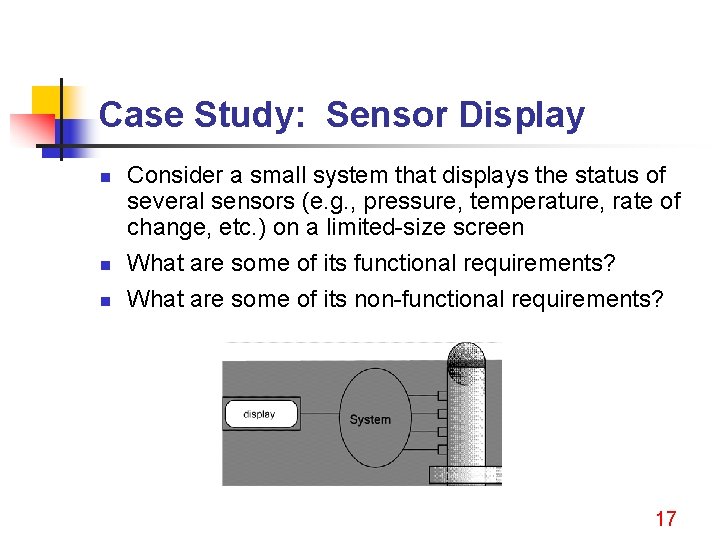 Case Study: Sensor Display n n n Consider a small system that displays the