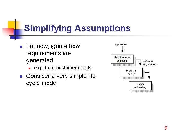 Simplifying Assumptions n For now, ignore how requirements are generated n n e. g.