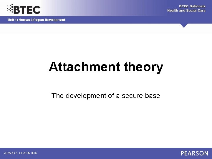 Unit 1: Human Lifespan Development Attachment theory The development of a secure base 