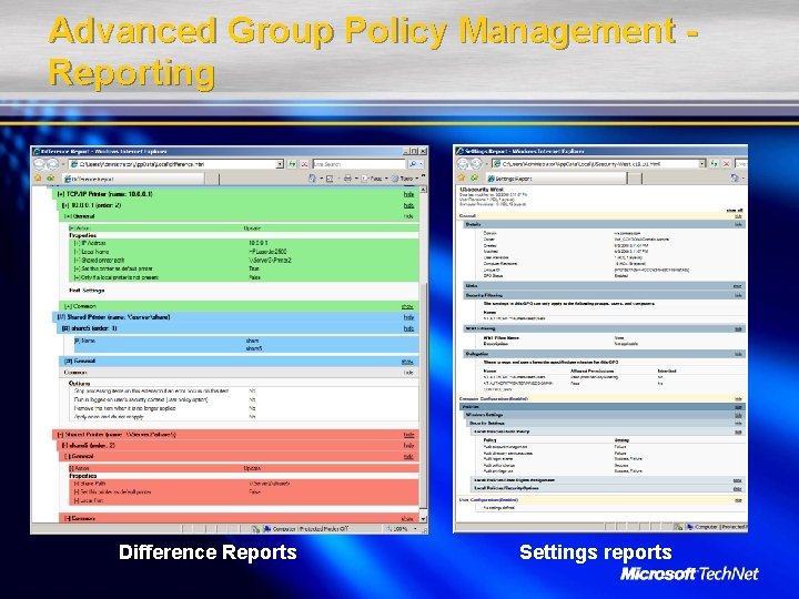 Advanced Group Policy Management Reporting Difference Reports Settings reports 