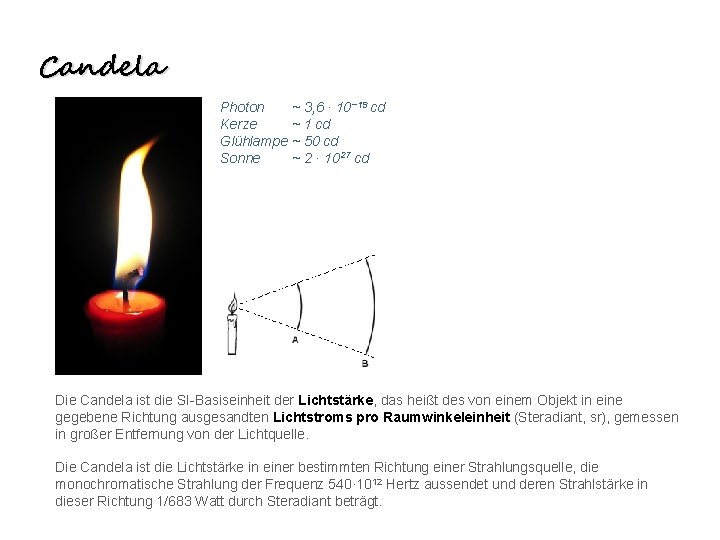 Candela Photon Kerze Glühlampe Sonne ~ 3, 6 · 10− 19 cd ~ 1