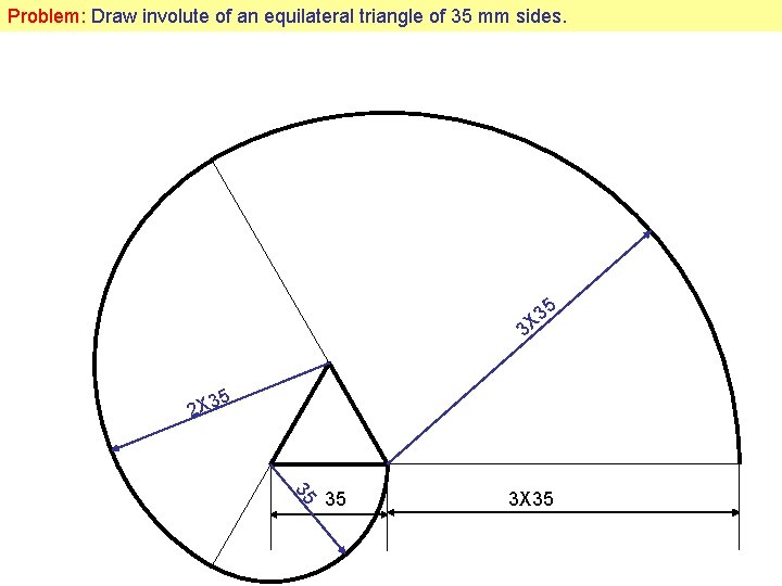 Problem: Draw involute of an equilateral triangle of 35 mm sides. 35 X 3