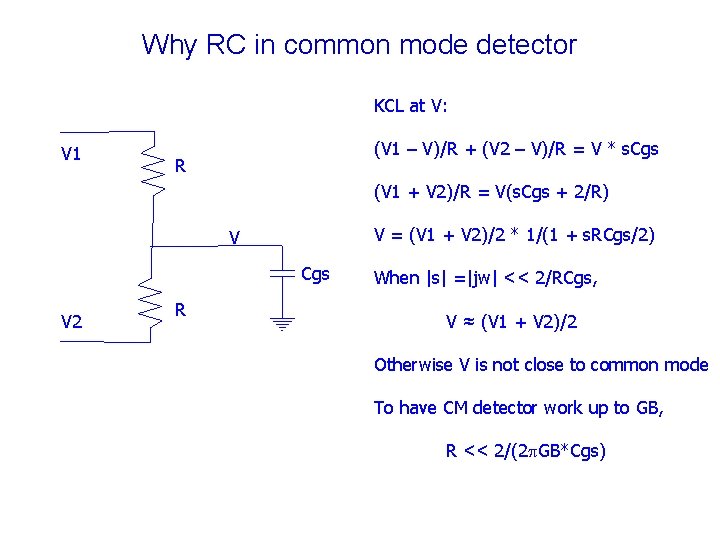 Why RC in common mode detector KCL at V: V 1 (V 1 – Why RC in common mode detector KCL at V: V 1 (V 1 –