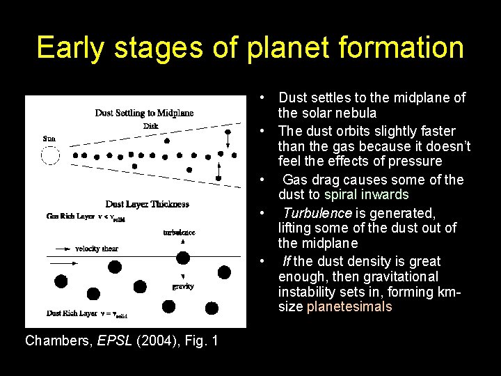 Early stages of planet formation • Dust settles to the midplane of the solar