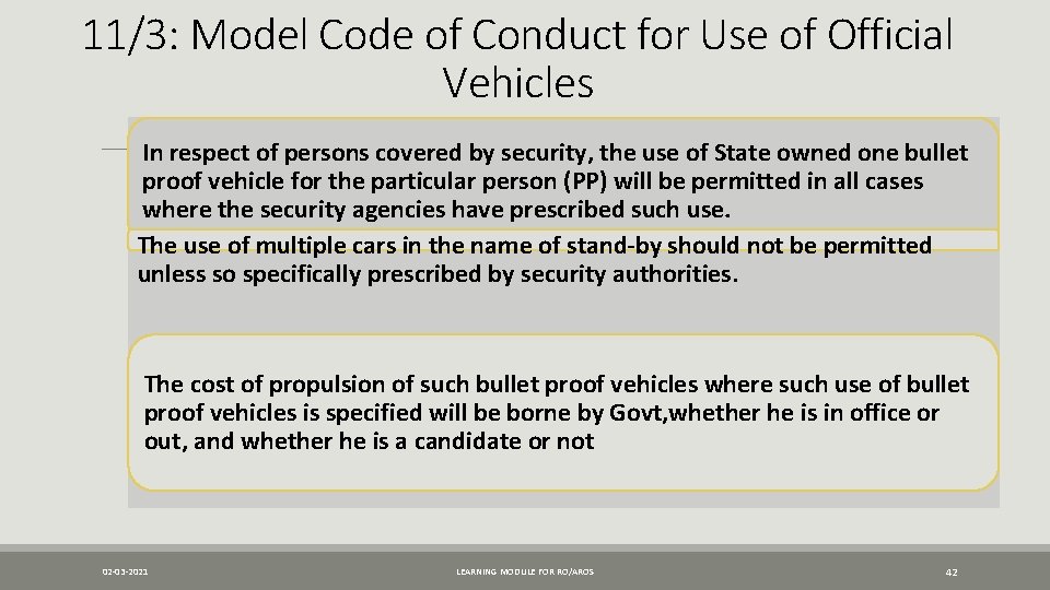 11/3: Model Code of Conduct for Use of Official Vehicles In respect of persons