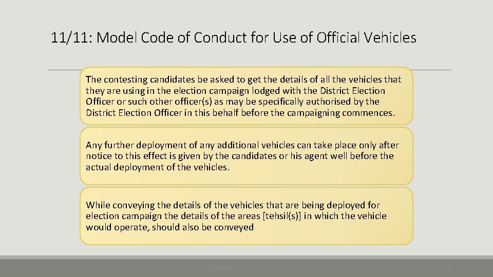11/11: Model Code of Conduct for Use of Official Vehicles The contesting candidates be