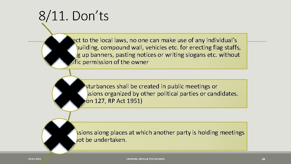 8/11. Don’ts Subject to the local laws, no one can make use of any