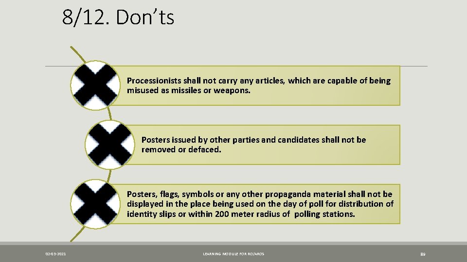 8/12. Don’ts Processionists shall not carry any articles, which are capable of being misused