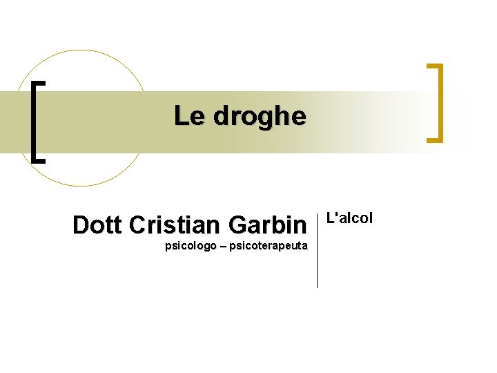 Le droghe Dott Cristian Garbin psicologo – psicoterapeuta L'alcol 