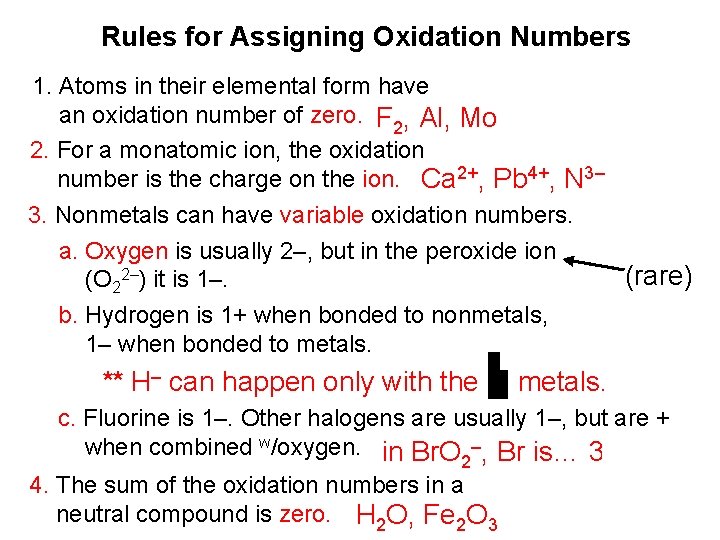 Rules for Assigning Oxidation Numbers 1. Atoms in their elemental form have an oxidation