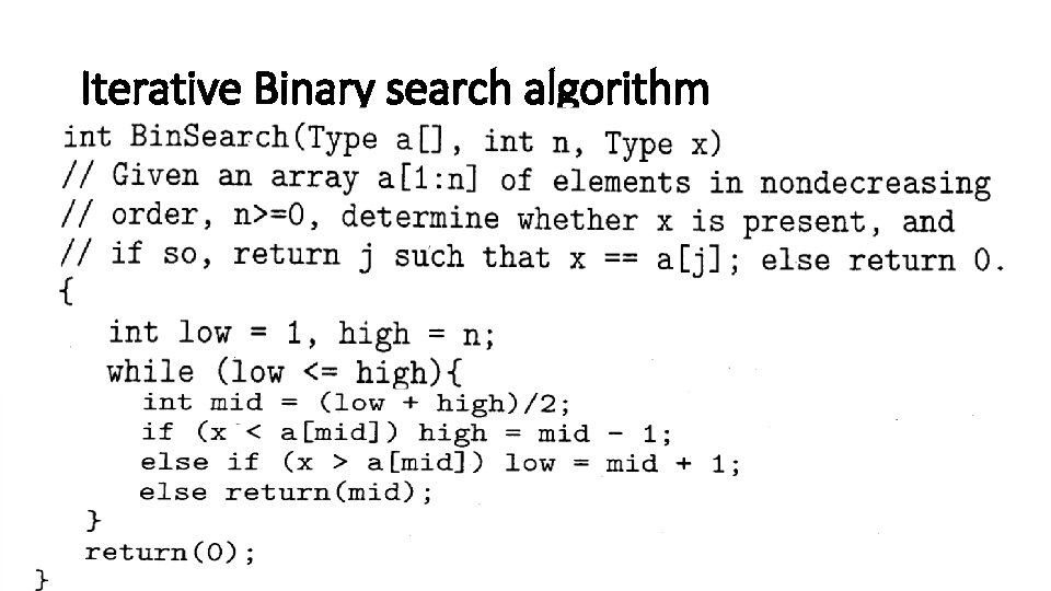 Iterative Binary search algorithm 