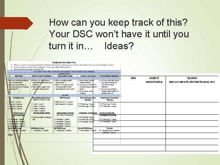 How can you keep track of this? Your DSC won’t have it until you