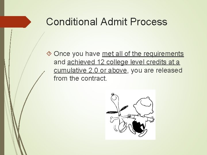 Conditional Admit Process Once you have met all of the requirements and achieved 12
