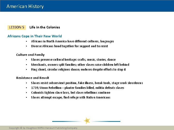 American History Life in the Colonies LESSON 5 Africans Cope in Their New World