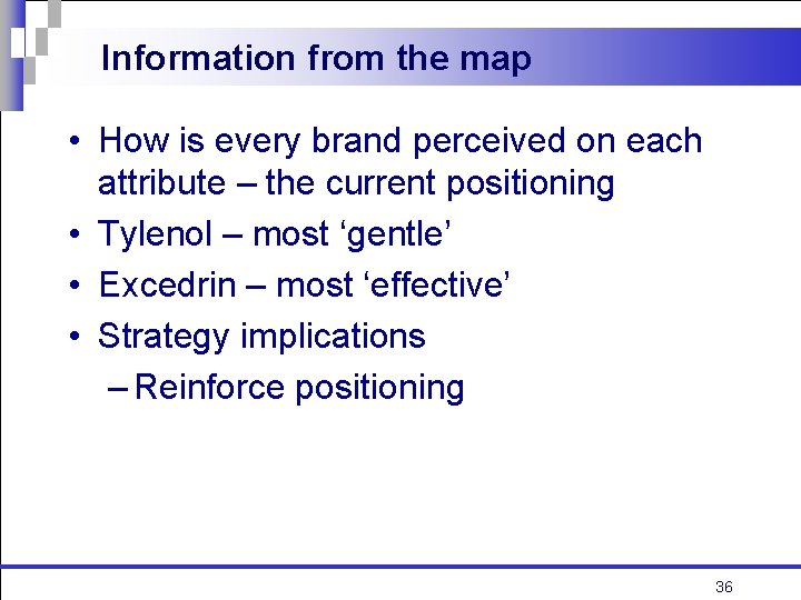 Information from the map • How is every brand perceived on each attribute –