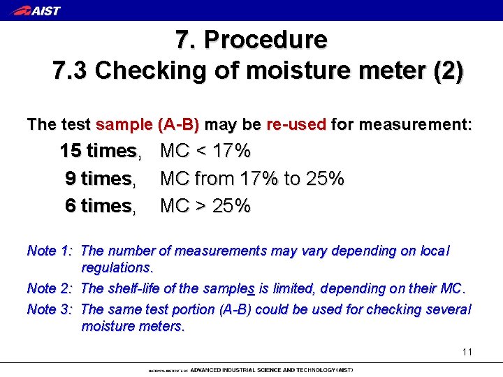 7. Procedure 7. 3 Checking of moisture meter (2) The test sample (A-B) may