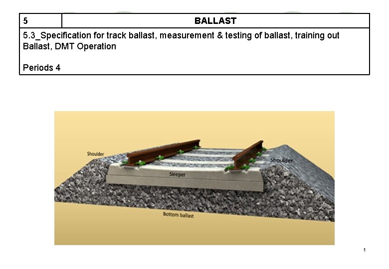 5 BALLAST 5. 3_Specification for track ballast, measurement & testing of ballast, training out