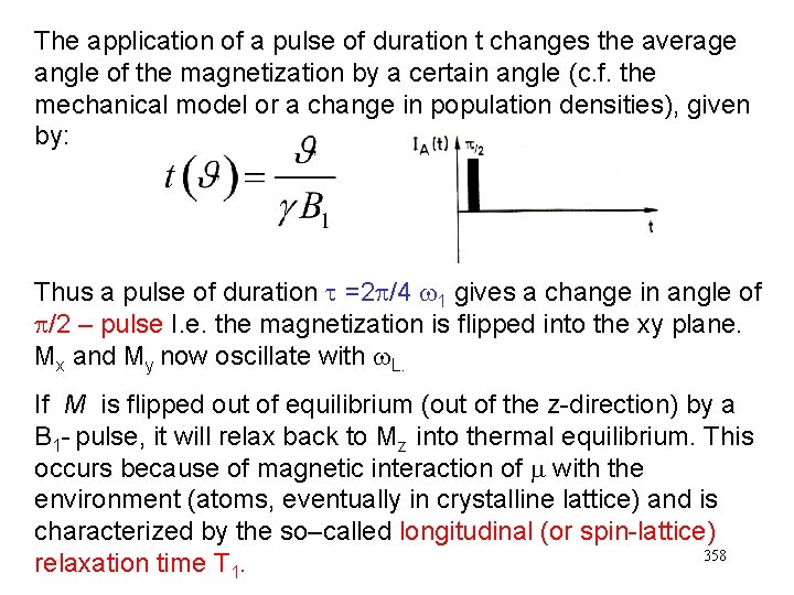 The application of a pulse of duration t changes the average angle of the