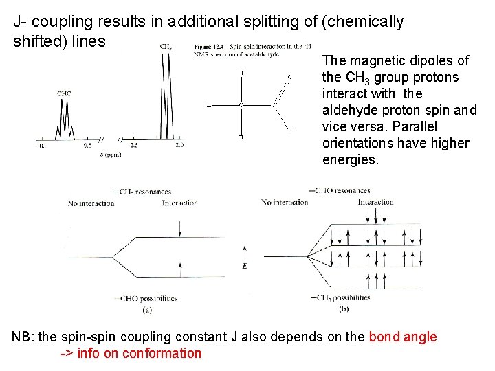 J- coupling results in additional splitting of (chemically shifted) lines The magnetic dipoles of