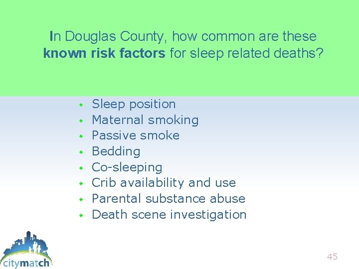 In Douglas County, how common are these known risk factors for sleep related deaths?