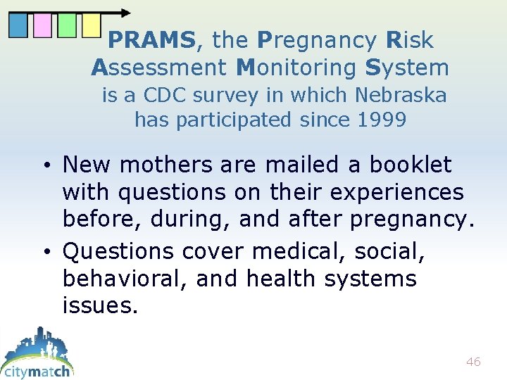 PRAMS, the Pregnancy Risk Assessment Monitoring System is a CDC survey in which Nebraska