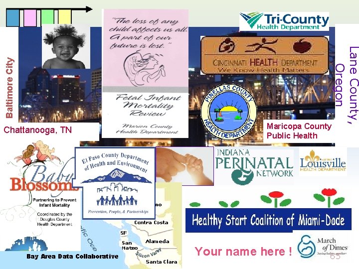 Baltimore City Lane County, Oregon Chattanooga, TN Bay Area Data Collaborative Maricopa County Public