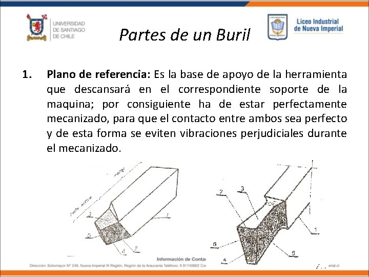 Partes de un Buril 1. Plano de referencia: Es la base de apoyo de