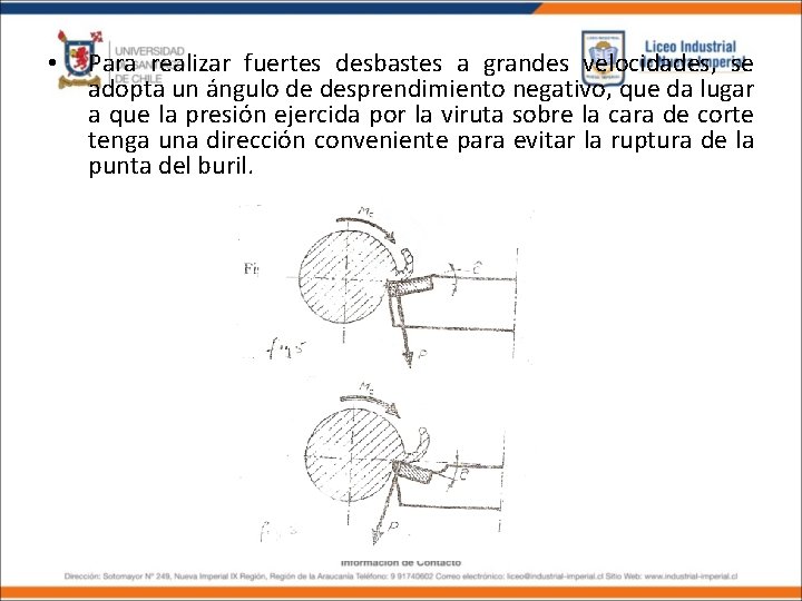  • Para realizar fuertes desbastes a grandes velocidades, se adopta un ángulo de