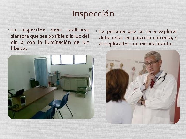 Inspección • La inspección debe realizarse siempre que sea posible a la luz del