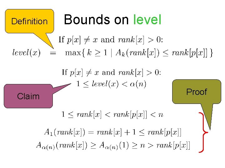 Definition Claim Bounds on level Proof 