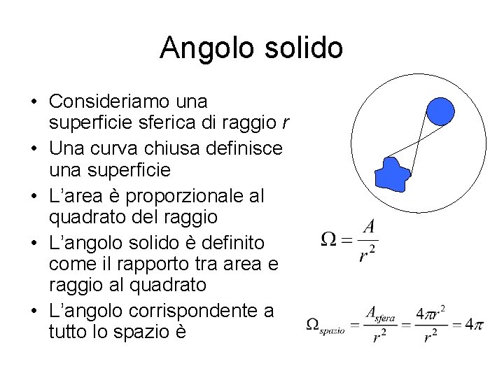 Angolo solido • Consideriamo una superficie sferica di raggio r • Una curva chiusa