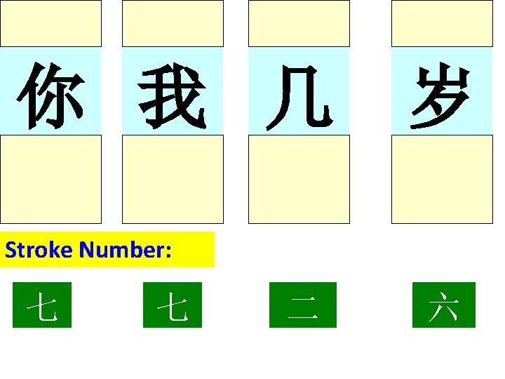 nǐ wǒ jǐ 你 我 几 you I how many suì 岁 years old