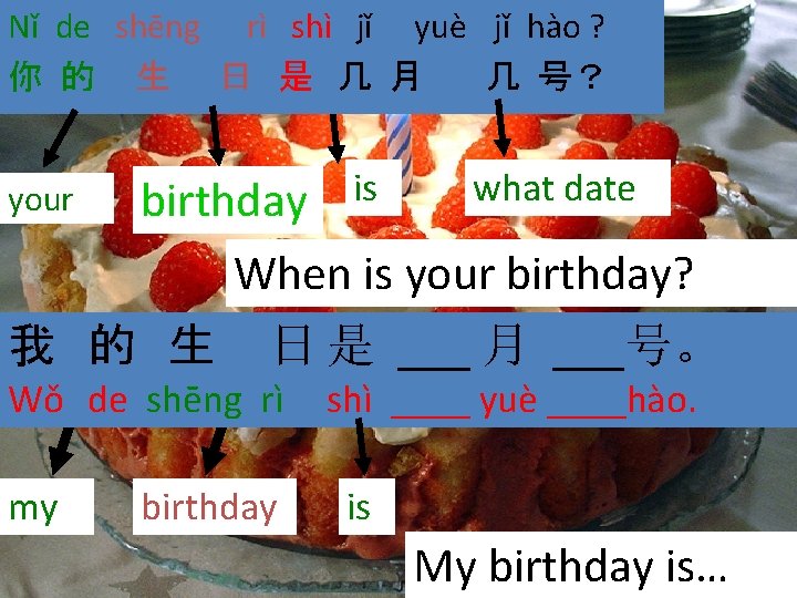 Nǐ de shēng rì shì jǐ yuè jǐ hào ? 你 的 生 日