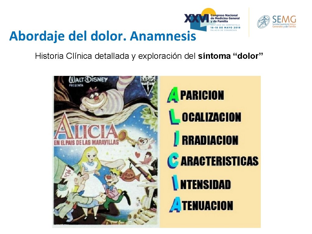 Abordaje del dolor. Anamnesis Historia Clínica detallada y exploración del síntoma “dolor” Abordaje del dolor. Anamnesis Historia Clínica detallada y exploración del síntoma “dolor”