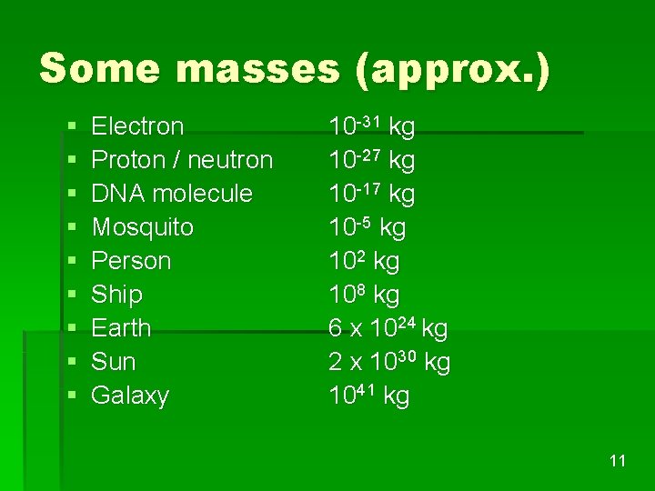 Some masses (approx. ) § § § § § Electron Proton / neutron DNA