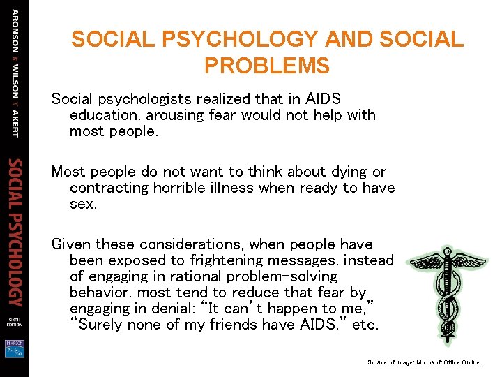 SOCIAL PSYCHOLOGY AND SOCIAL PROBLEMS Social psychologists realized that in AIDS education, arousing fear